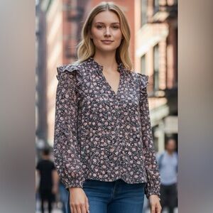 LC Lauren Conrad Floral Blouse - Pink and Navy